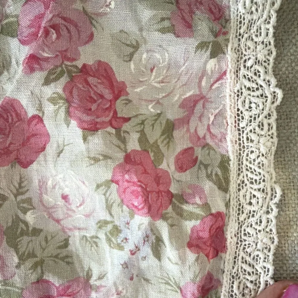 Vintage Christian Dior Floral Lace Handkerchief Pocket Square Pink Rose Cotton